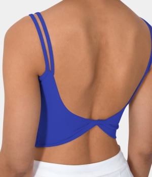Halara In My Feels Double Straps Backless Twisted Workout Cropped Tank Women's Tops Royal Blue | NVWIHRM-85