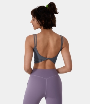 Halara In My Feels Double Straps Backless Twisted Workout Cropped Tank Women's Tops Orion Blue | QDZRXTP-67