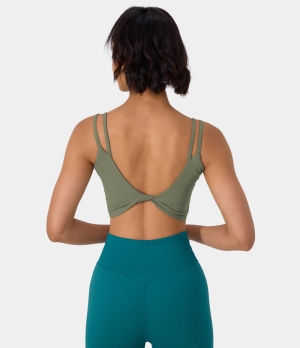 Halara In My Feels Double Straps Backless Twisted Workout Cropped Tank-DD/DDD/F Cups Women's Tops Moss Green | RDXGEIM-18