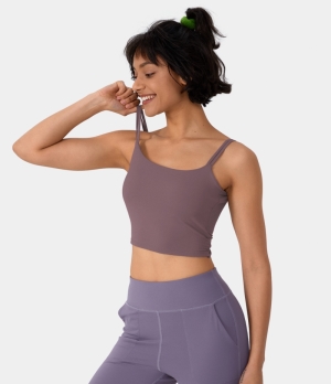 Halara In My Feels Double Straps Backless Twisted Workout Cropped Tank Women's Tops Flint | TNQREMV-84