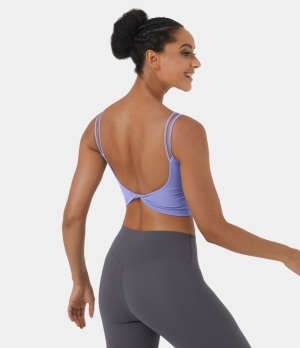 Halara In My Feels Double Straps Backless Twisted Workout Cropped Tank Women's Tops Baby Lavender | UDRBYCP-19