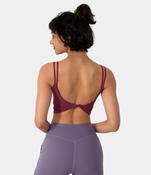 Halara In My Feels Double Straps Backless Twisted Workout Cropped Tank Women's Tops Cabernet | WMCQFJX-98