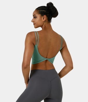 Halara In My Feels Double Straps Backless Twisted Workout Cropped Tank Women's Tops Seafoam | XQTHPBR-92
