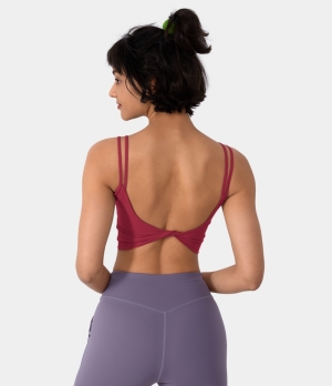 Halara In My Feels Double Straps Backless Twisted Workout Cropped Tank Women's Tops Granita | YKHSPGC-24