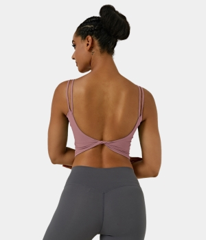 Halara In My Feels Double Straps Backless Twisted Workout Cropped Tank Women's Tops Lilac Purple | ZGPHCQX-56