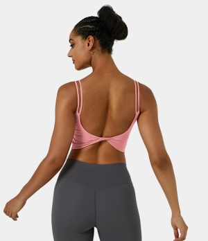Halara In My Feels Double Straps Backless Twisted Workout Cropped Tank Women's Tops English Rose | ZMSLIBU-24