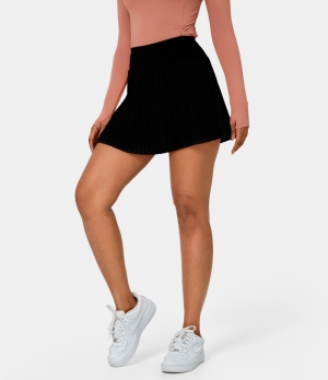 Halara In My Feels Everyday 2-in-1 Pleated Side Pocket Tennis Women's Skirts Black | 610385-COL