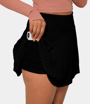 Halara In My Feels Everyday 2-in-1 Pleated Side Pocket Tennis Women's Skirts Black | 623580-NWJ