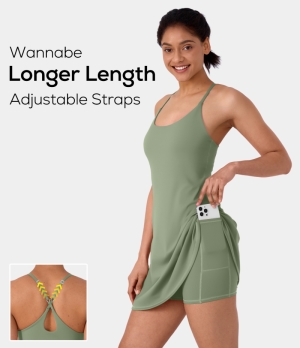 Halara In My Feels Everyday Cloudful® 2-in-1 Flare Activity-Wannabe-Longer Length & Adjustable Straps Women's Dress Loden Frost | 025813-KDB