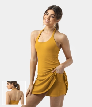 Halara In My Feels Everyday Cloudful® 2-in-1 Activity-Laugh Women's Dress Mango Mojito | 340972-TJZ