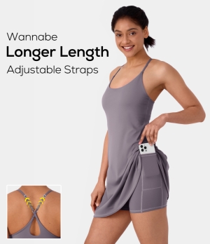 Halara In My Feels Everyday Cloudful® 2-in-1 Flare Activity-Wannabe-Longer Length & Adjustable Straps Women's Dress Purple Sage | 891674-FPE