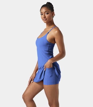 Halara In My Feels Everyday Cloudful® Air 2-in-1 Activity-Euphoria Air Women's Dress Amparo Blue | 049235-IUN