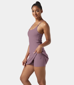 Halara In My Feels Everyday Cloudful® Air 2-in-1 Activity-Euphoria Air Women's Dress Mauve Mist | 407319-OZQ