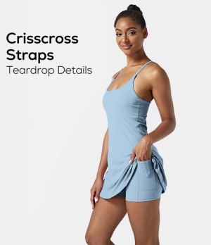 Halara In My Feels Everyday Cloudful® Air 2-in-1 Activity-Euphoria Air Women's Dress Angel Falls | 579123-PHN