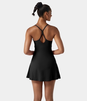 Halara In My Feels Everyday Cloudful® Air 2-in-1 Activity-Euphoria Air Women's Dress Black | 641287-QYA