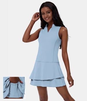 Halara In My Feels Everyday Cloudful® Air V Neck 2-Piece Side Pocket Tiered Ruffle Dance Women's Dress Angel Falls | 902657-LHS
