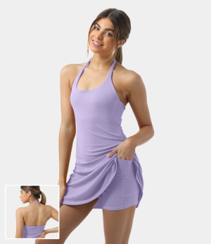 Halara In My Feels Everyday Cloudful® Backless 2-in-1 Activity-Laugh Women's Dress Pastel Lilac | 372816-WHB