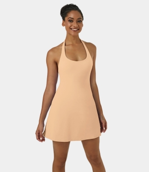Halara In My Feels Everyday Cloudful® Backless 2-in-1 Activity-Laugh Women's Dress Buff | 723609-GTI