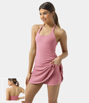 Halara In My Feels Everyday Cloudful® Backless 2-in-1 Activity-Laugh Women's Dress Blush | 864793-DYA