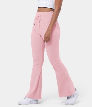 Halara In My Feels High Waisted Drawstring Pocket Plain Flare Long Women's Pants Sheer Rosebud | 726189-JIM