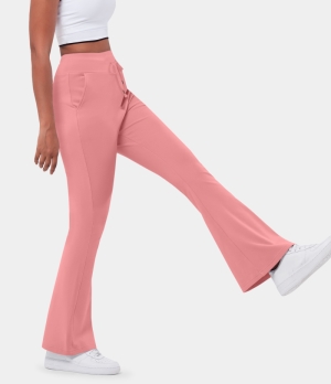 Halara In My Feels High Waisted Drawstring Pocket Plain Flare Long Women's Pants Pink Icing | 975380-TOF