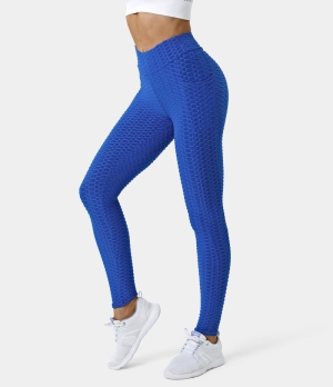 Halara In My Feels High Waisted Ruched Butt Lifting Honeycomb Yoga 7/8 Women's Leggings Cobalt Blue | 319805-BJX