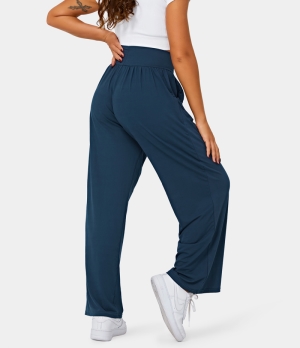 Halara In My Feels High Waisted Side Pocket Plain Wide Leg Women's Pants Oxford Blue | 358971-RHG