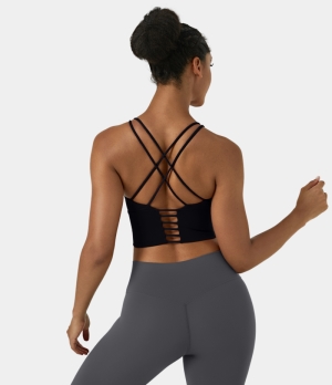 Halara In My Feels Low Support High Neck Longline Yoga Sports Bra Women's Tops Midnight Adventure - Black | MKYHRTW-51