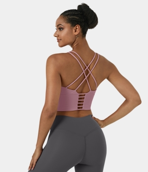 Halara In My Feels Low Support High Neck Longline Yoga Sports Bra Women's Tops Walk of Fame - Blush | TIUSCAX-18