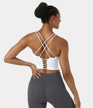 Halara In My Feels Low Support High Neck Longline Yoga Sports Bra Women's Tops Ice Princess - White | XZUOBFV-17