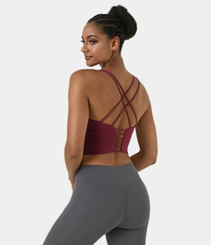 Halara In My Feels Low Support High Neck Longline Yoga Sports Bra Women's Tops Wild One - Scarlet | YPCGMUE-58