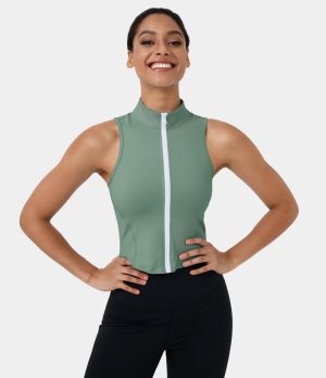 Halara In My Feels Mock Neck Zip Front Sleeveless Cropped Tank Women's Tops Seafoam | GFCOAQL-47