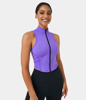 Halara In My Feels Mock Neck Zip Front Sleeveless Cropped Tank Women's Tops Dazzling Blue | JZWAYKR-92