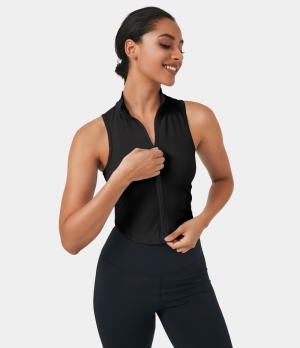 Halara In My Feels Mock Neck Zip Front Sleeveless Cropped Tank Women's Tops Black | NAOTDXU-73