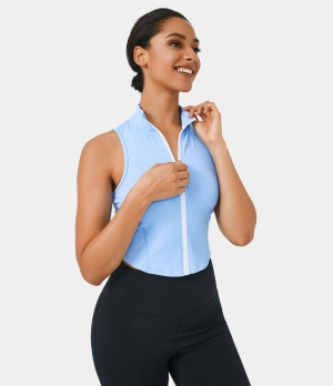 Halara In My Feels Mock Neck Zip Front Sleeveless Cropped Tank Women's Tops Light Baby Blue | NKVWZAM-27