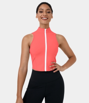 Halara In My Feels Mock Neck Zip Front Sleeveless Cropped Tank Women's Tops Georgia Peach | QFZVYST-09