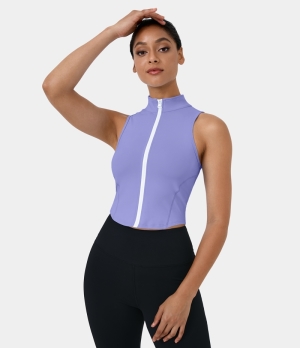 Halara In My Feels Mock Neck Zip Front Sleeveless Cropped Tank Women's Tops Baby Lavender | TPRXBVZ-74
