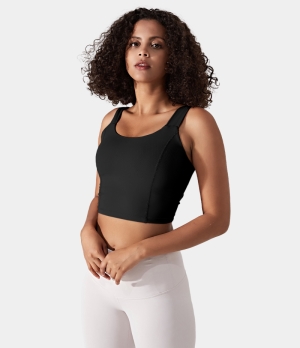 Halara In My Feels Padded Backless Twisted Workout Cropped Tank Women's Tops Black | IACUGRB-71