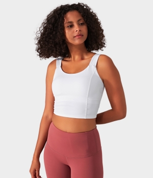 Halara In My Feels Padded Backless Twisted Workout Cropped Tank Women's Tops White | ONWDFYS-31
