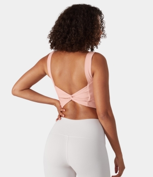 Halara In My Feels Padded Backless Twisted Workout Cropped Tank Women's Tops Peachy Keen | PTNYJHC-63
