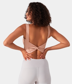Halara In My Feels Padded Backless Twisted Workout Cropped Tank Women's Tops Grapefruit Orange | ZDUSJAI-65