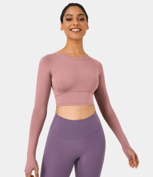 Halara In My Feels Solid Thumb Hole Cropped Sports Women's Tops Pink | CVYARGH-12