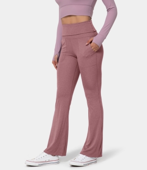 Halara In My Feels Super High Waisted Foldover Pocket Full Length Flare Women's Leggings Dove Purple | 094261-RYP