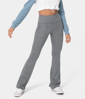 Halara In My Feels Super High Waisted Foldover Pocket Full Length Flare Women's Leggings Limestone | 236570-XTV