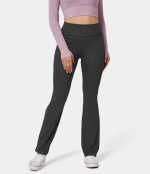 Halara In My Feels Super High Waisted Foldover Pocket Full Length Flare Women's Leggings Blue Graphite | 408569-MSC