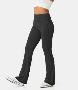 Halara In My Feels Super High Waisted Foldover Pocket Full Length Flare Women's Leggings Blue Graphite | 890154-AIZ