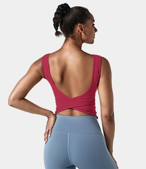 Halara In My Feels U Neck Backless Crossover Barre Ballet Dance Tank Women's Tops Granita | GUCAWNE-06