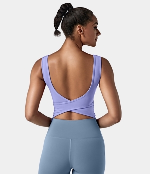 Halara In My Feels U Neck Backless Crossover Barre Ballet Dance Tank Women's Tops Baby Lavender | IVOQSZX-94