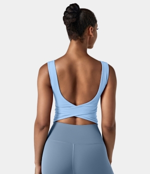 Halara In My Feels U Neck Backless Crossover Barre Ballet Dance Tank Women's Tops Light Baby Blue | WOQIFAZ-60
