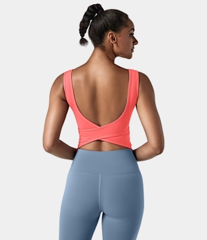 Halara In My Feels U Neck Backless Crossover Barre Ballet Dance Tank Women's Tops Georgia Peach | YOGRENZ-79